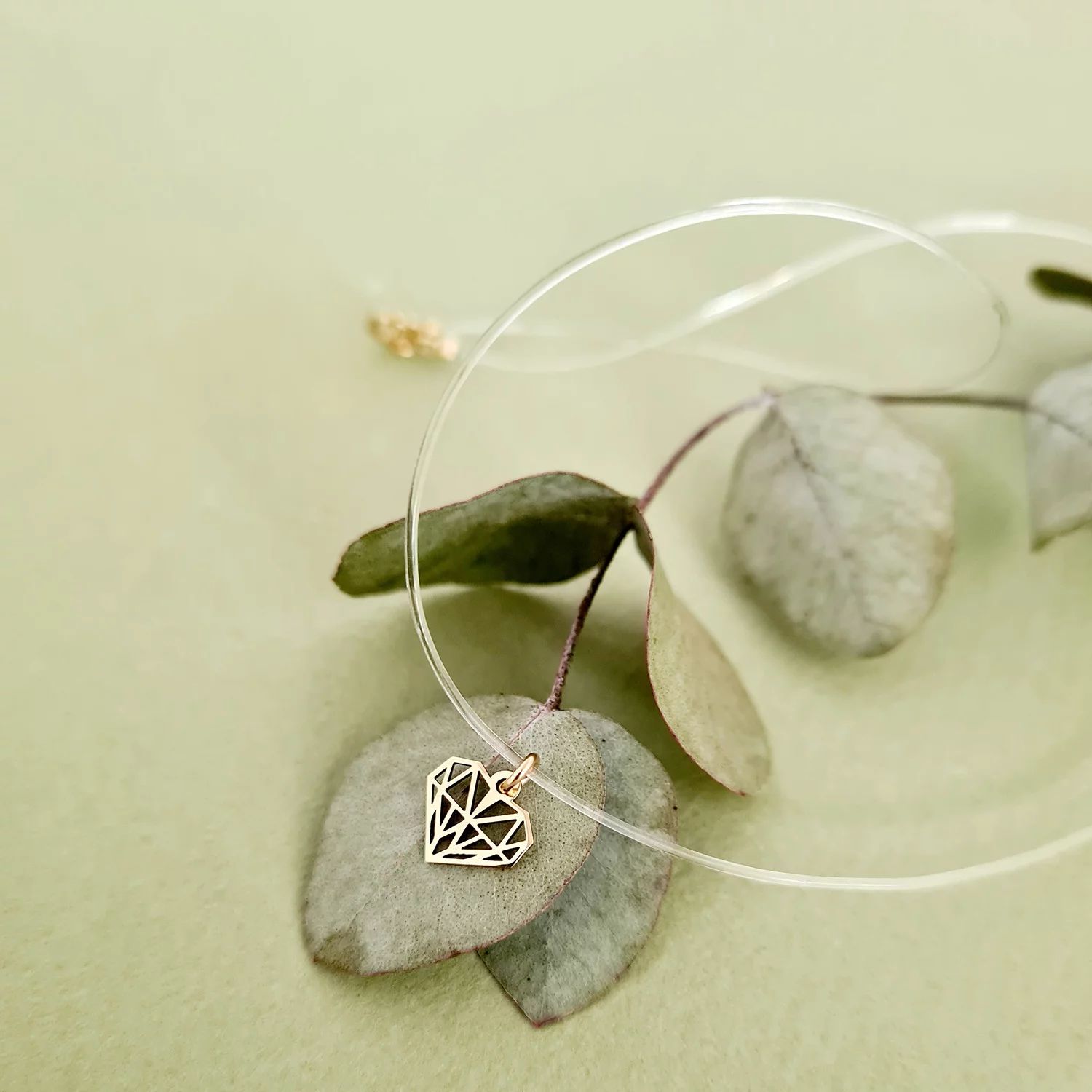 Choker Aur Galben 14K - Pandantiv Diamant - Lant silicon cu inchizatoare carabina