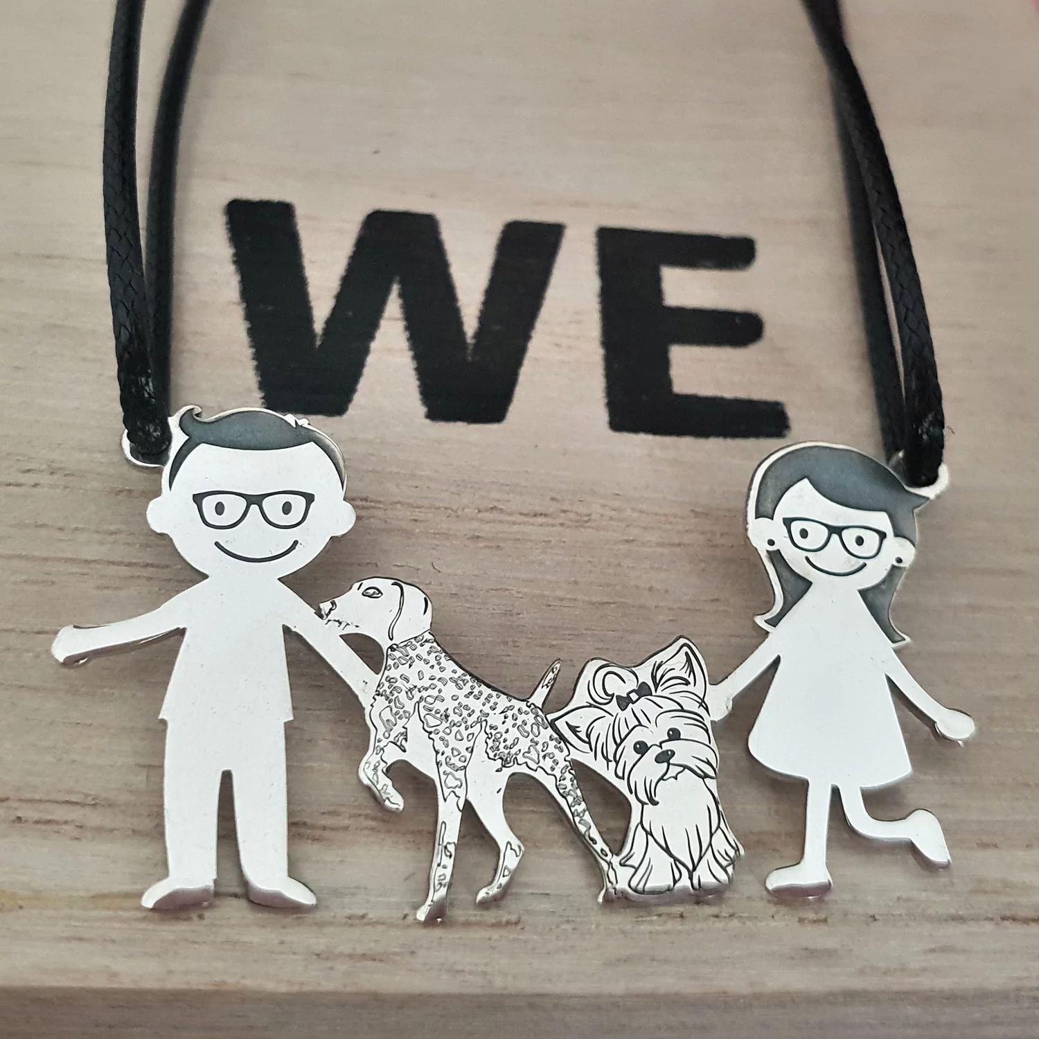 Lantisor Familie - 4 Membri cu Yorkshire si Brac german - snur matase vegetala