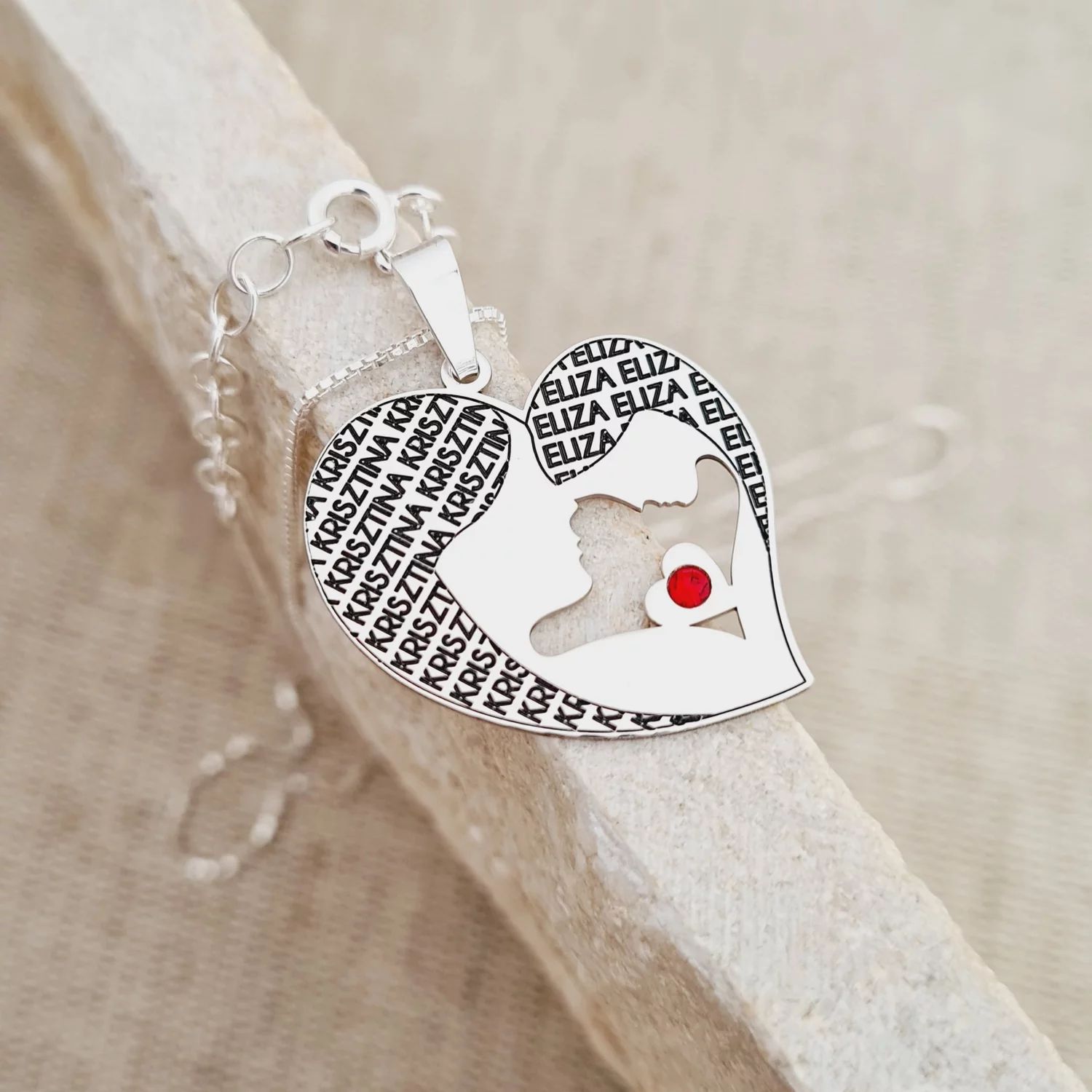Lantisor Inima - Mama si fiica - Argint 925 cu cristal Swarovski