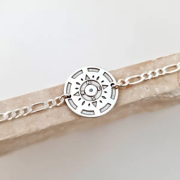 Bratara Busola Personalizata –cu Diamant Natural -  Argint 925 Rodiat si bratara barbati cu lant