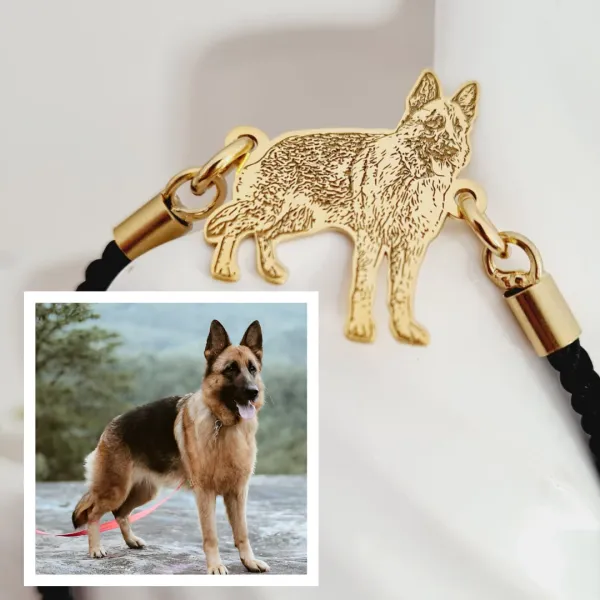 Bratara caine iubit - Personalizare cu poza - Argint 925 placat cu Aur Galben 18K - Snur gros, model fix
