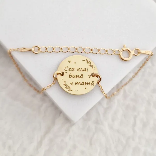 Bratara Cea mai buna mama - Argint 925 placat cu Aur Galben 18K, cu lantisor