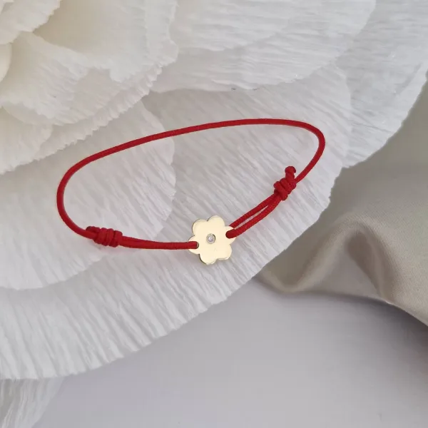 Bratara cu Diamant natural - Model floare - Aur Galben/Roz/Alb 14K si snur reglabil