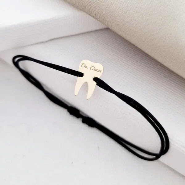 Bratara dinte - Aur Galben 14k - snur reglabil