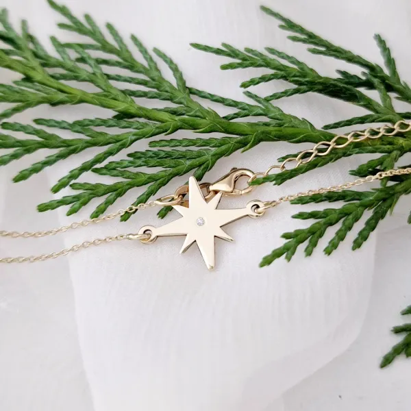 Bratara festiva - Gratia Stelara - Pandantiv stea cu Diamant natural - Aur Galben 9K