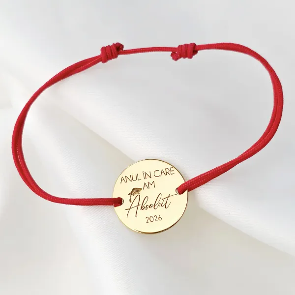 Bratara Graduation - Am absolvit - Banut 15 mm si snur reglabil - Argint placat cu Aur Galben 18k