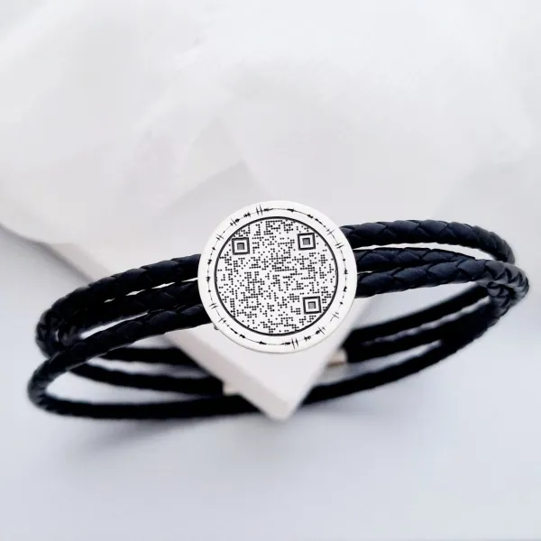 Bratara Iubire transmisa - Banut 20 mm cu amprenta vocala si Qr Code -  Argint 925 - Piele impletita
