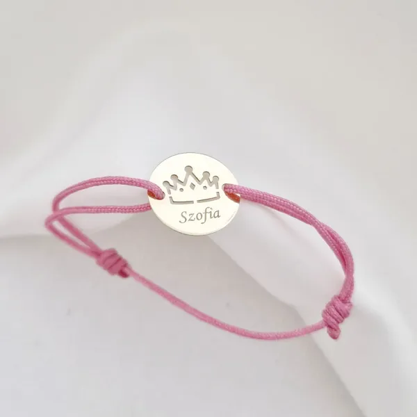 Bratara Mica printesa - Banut 12 mm personalizat cu nume - Aur Galben 14K - Snur reglabil, diverse culori