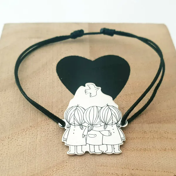 Bratara personalizata - 3 siluete - Surori - Prietene - Pasare - Argint 925 - snur reglabil