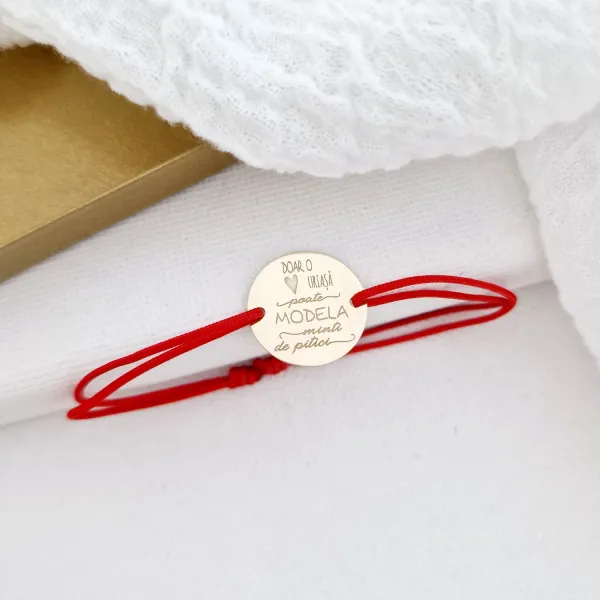 Bratara personalizata - banut 15 mm - Model educatoare/invataoare - Aur Galben 14K - snur reglabil