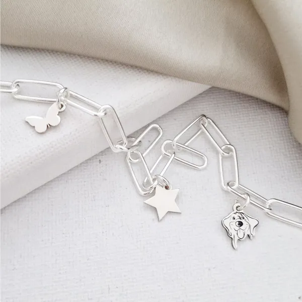 Bratara personalizata - Chic Elements - Pandantive diverse simboluri - Lant cu zale dreptunghiulare - Argint 925