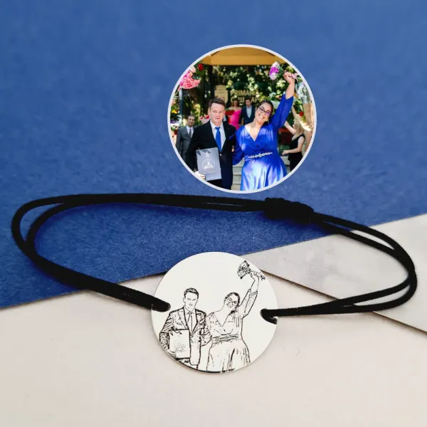 Bratara personalizata cu poza - Emotii surprinse - Banut 19 mm - Argint 925 - Snur reglabil, diverse culori