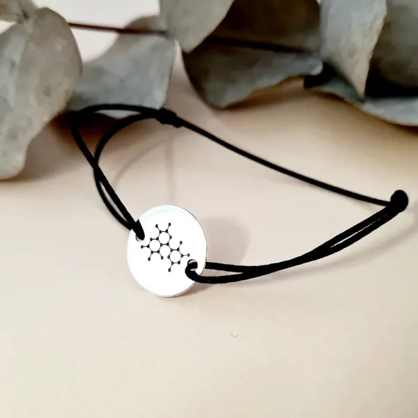 Bratara personalizata cu simbol materie scoala - Chimie - Banut de 15 mm cu snur reglabil - Argint 926