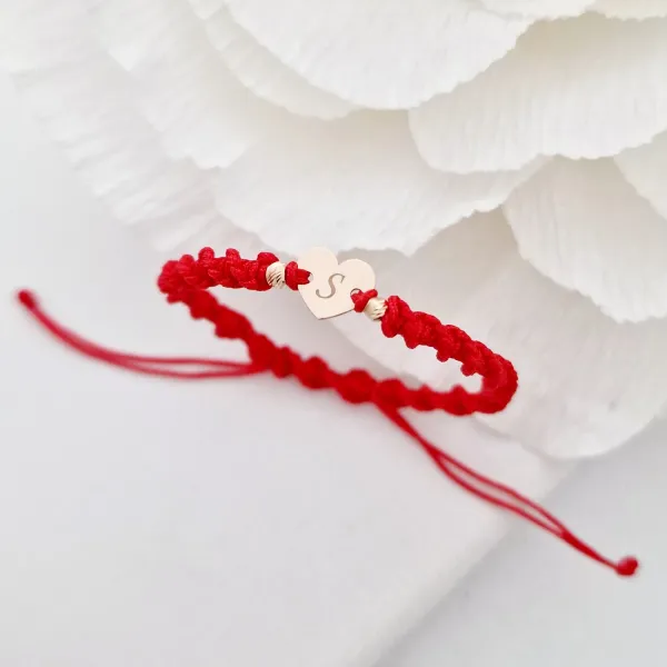 Bratara personalizata cu snur ADN - Inima cu 2 bilute de 3 mm - Aur Roz 14K