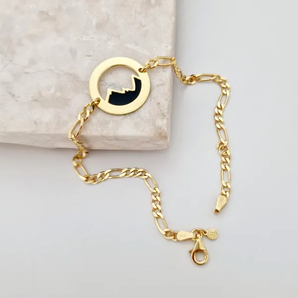 Bratara  personalizata - Disc cu munte decupat - Argint 925 placat cu Aur Galben 18K - bratara barbati cu lant