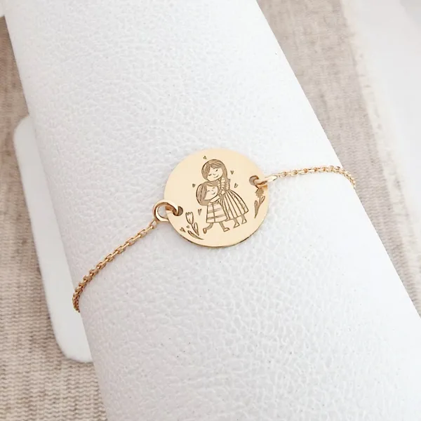 Bratara personalizata - Mama si fiica - Banut de 15 mm - Argint 925 placat cu Aur Galben 18K - cu lantisor