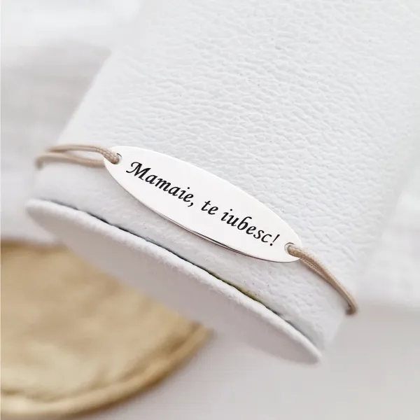 Bratara personalizata - Model oval - Mamaie, te iubesc - Argint 925 - snur reglabil