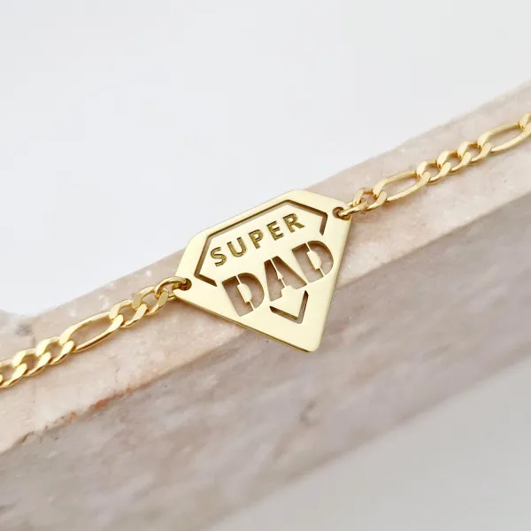 Bratara  personalizata - Super Dad - Argint 925 placat cu Aur Galben 18K - bratara barbati cu lant