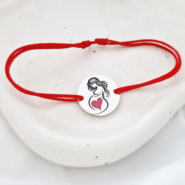 Bratara personalizata - Viitoare Mamica - Inimioara Decorata cu Email Roz - Argint 925 - Snur reglabil