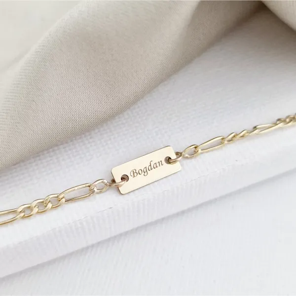 Bratara Placuta cu nume - Aur Galben 14k - Cu lantisor fata/baiat
