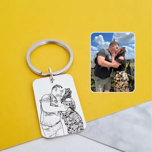 Breloc personalizat cu poza - Amitiri unice - Placuta 30x20 mm din Argint 925 - Inel otel inoxidabil