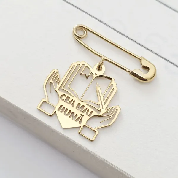 Brosa Ac de siguranta - Pandantiv Carte –  Argint 925 placat cu Aur Galben 18K