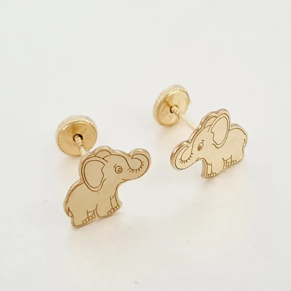 Cercei copii/bebe - Model elefant - Aur Galben 14K - Inchizatoare cu filet