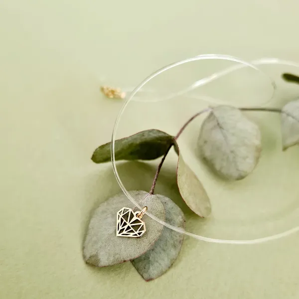 Choker Aur Galben 14K - Pandantiv Diamant - Lant silicon cu inchizatoare carabina