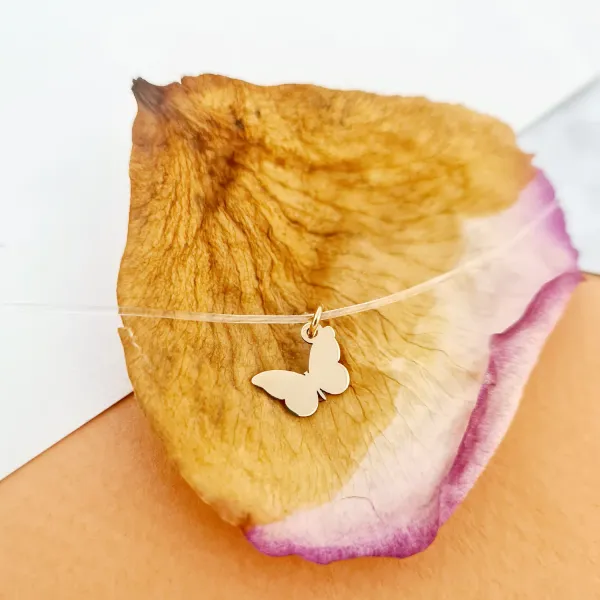 Choker Aur Galben 14K - Pandantiv Fluture - Lant silicon cu inchizatoare carabina