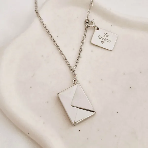 Colier You've got mail - Plic și mesaj secret - Argint 925 Rodiat