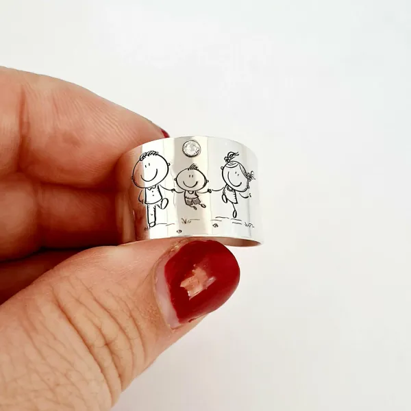 Inel personalizat - 3 copii  - Model lat - Argint 925 - Cristal Swarovski
