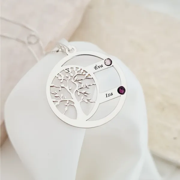 Lantisor Copacul Vietii ARMONIE - Personalizat cu 2 Nume si Cristale Swarovski - Argint 925