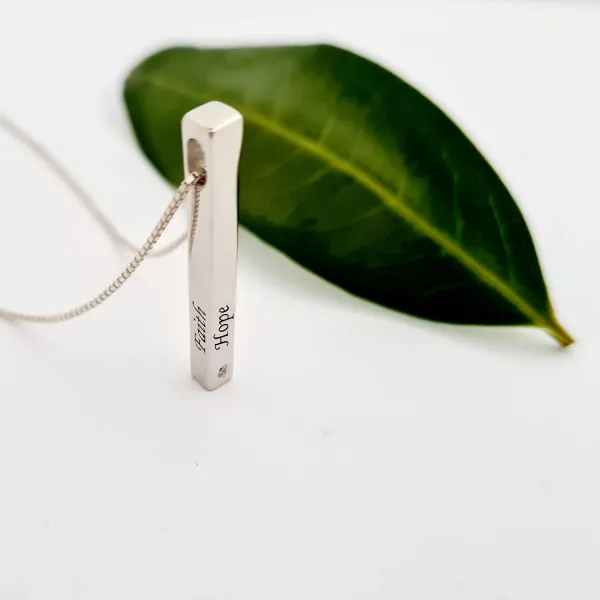 Lantisor cu Diamant natural -  Pandantiv personalizat bara plina Argint masiv - Argint 925 Rodiat