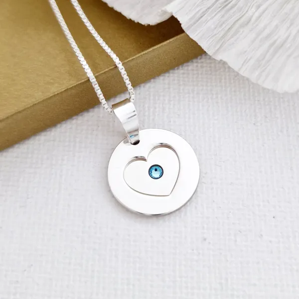 Lantisor cu pandantiv 2 banuti suprapusi - un banut cu mesaj ascuns si cristal Swarovski - un banut decupat - Argint 925