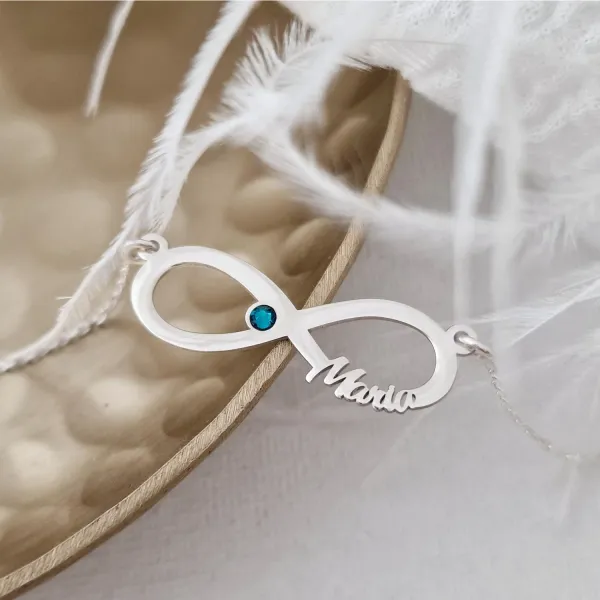 Lantisor Etern - Infint cu 1 nume decupate si cristale Swarovski - Argint 925