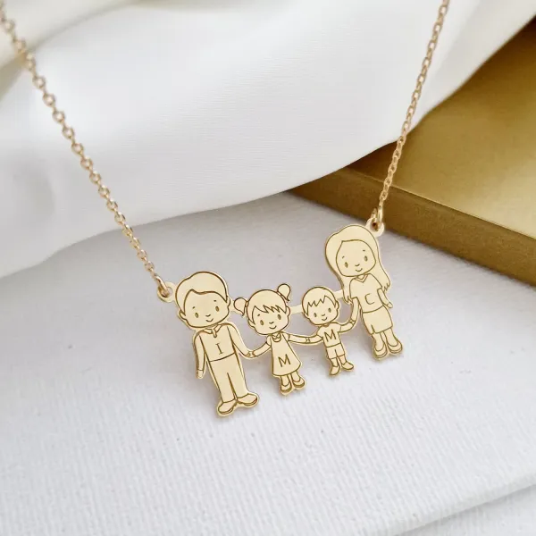 Lantisor Familia mea frumoasa - 4 membri - Argint 925 placat cu Aur Galben 18K