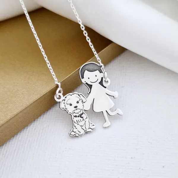 Lantisor Familie - 2 Membri cu Bichon - Argint 925