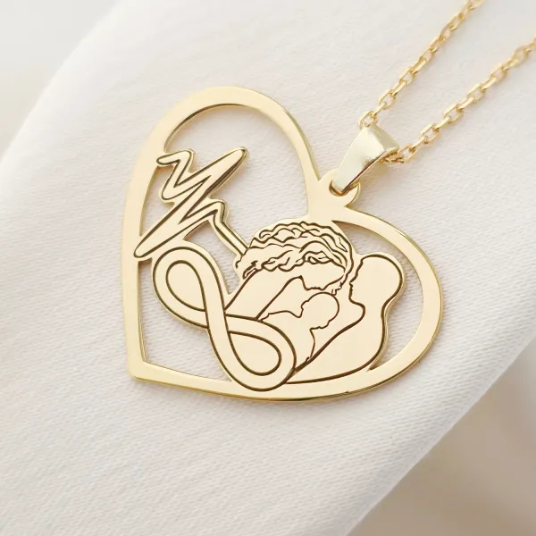 Lantisor IMPREUNA - Credinta invinge - Pandantiv inima cu familie, puls & infinit - Argint 925 placat cu Aur Galben 18K
