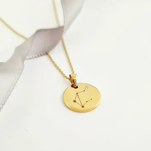 Lantisor personalizat cu Diamant natural - Constelatie - Banut 12 mm - Aur Galben 14K