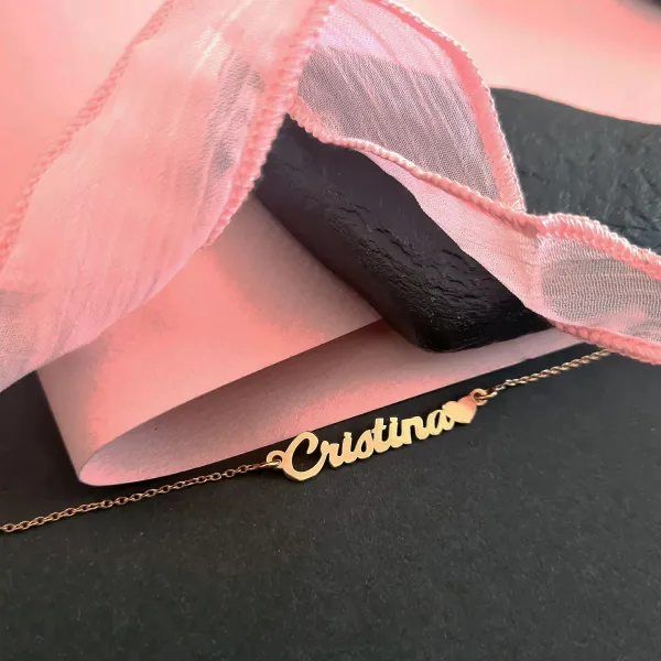 Lantisor personalizat cu nume si simbol inima - Font elegant - Argint 925  placat cu Aur Roz 18K