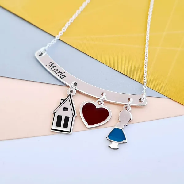 Lantisor personalizat si decorat cu email colorat - Pandantiv bara cu 3 piese atasate  - Argint 925