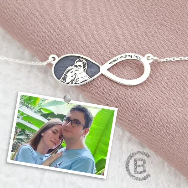 Lantisor personalizata cu poza - Iubire fara sfarsit - Model fotogravura relief - Argint 925