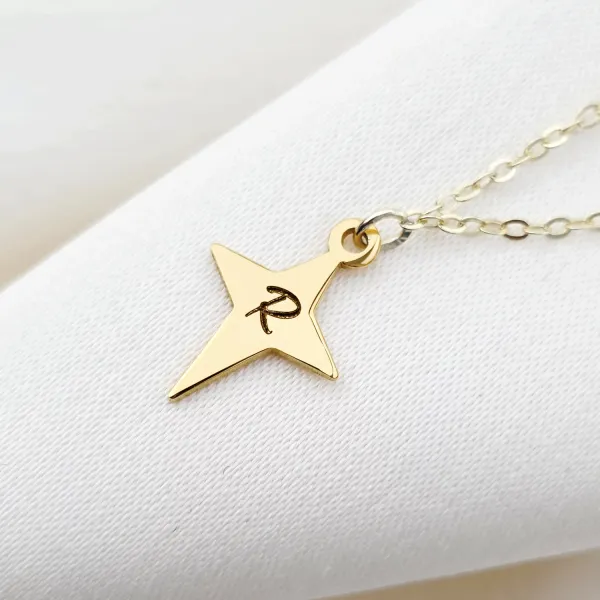 Lantisor Starlight - Zirconii Albe & Pandantiv Stea cu Initiala - Argint 925 placat cu Aur Galben 18K