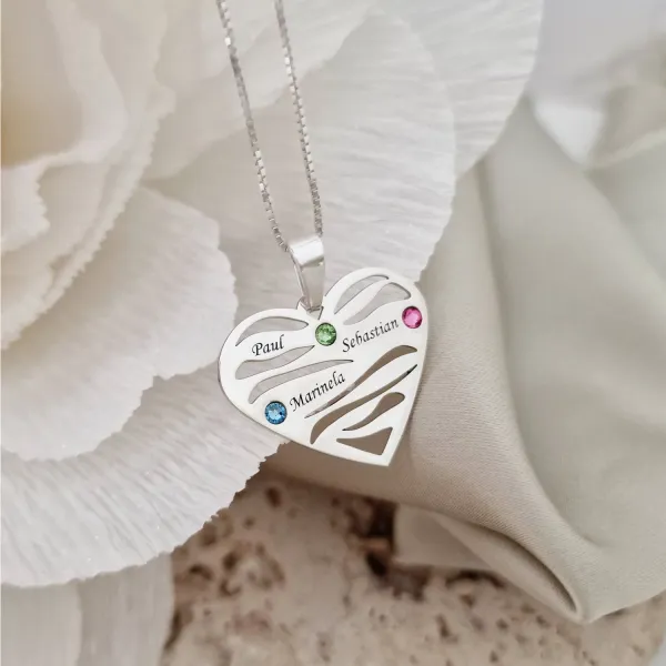 Lantisor Valuri de Iubire - 3 nume si cristale Swarovski - Argint 925