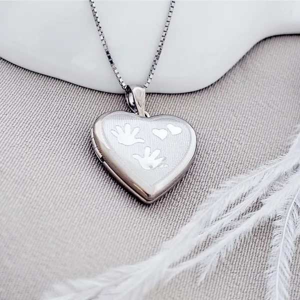 Medalion inima cu poze in interior - Handprints and Hearts - Argint 925 Rodiat