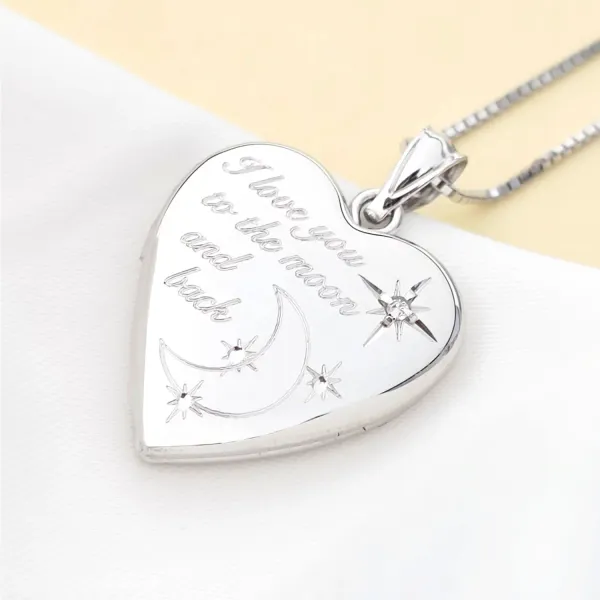 Medalion inima cu poze in interior - I love you to the moon and back - Argint 925 Rodiat