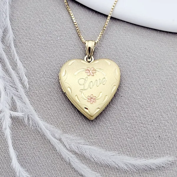 Medalion inima cu poze in interior - Love Blossoms - Argint 925 placat cu Aur Galben 18K