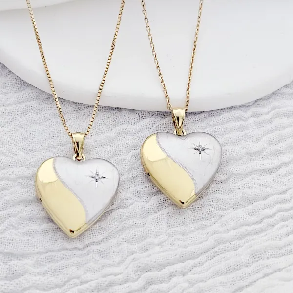 Medalion inima cu poze in interior - Yin&Yang - Argint 925 rodiat & placat cu Aur Galben 18K - Cristal White Zirconia