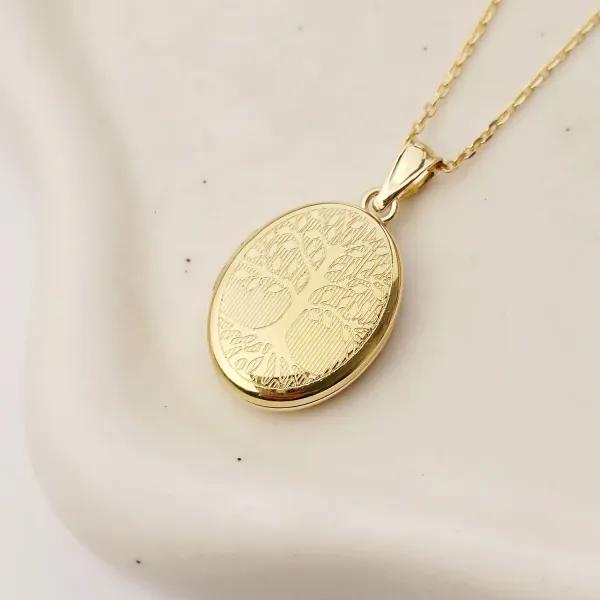 Medalion oval cu poze in interior - Eternal Tree Mini - Argint 925 placat cu Aur Galben 18K