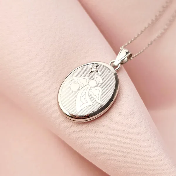 Medalion oval cu poze in interior - Guardian Angel - Argint 925